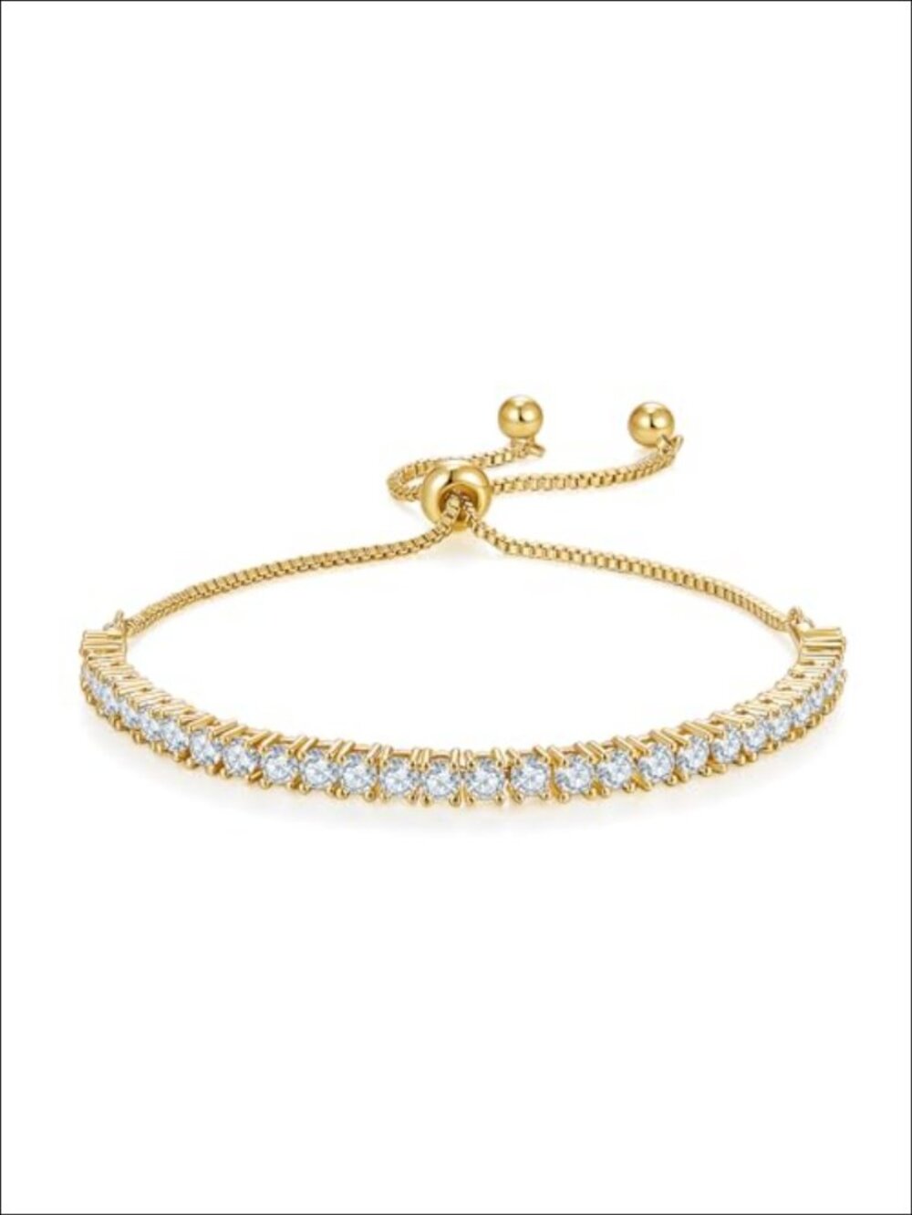 CZ Tennis Bracelet 14K Gold Plated Adjustable Slider Hypoallergenic